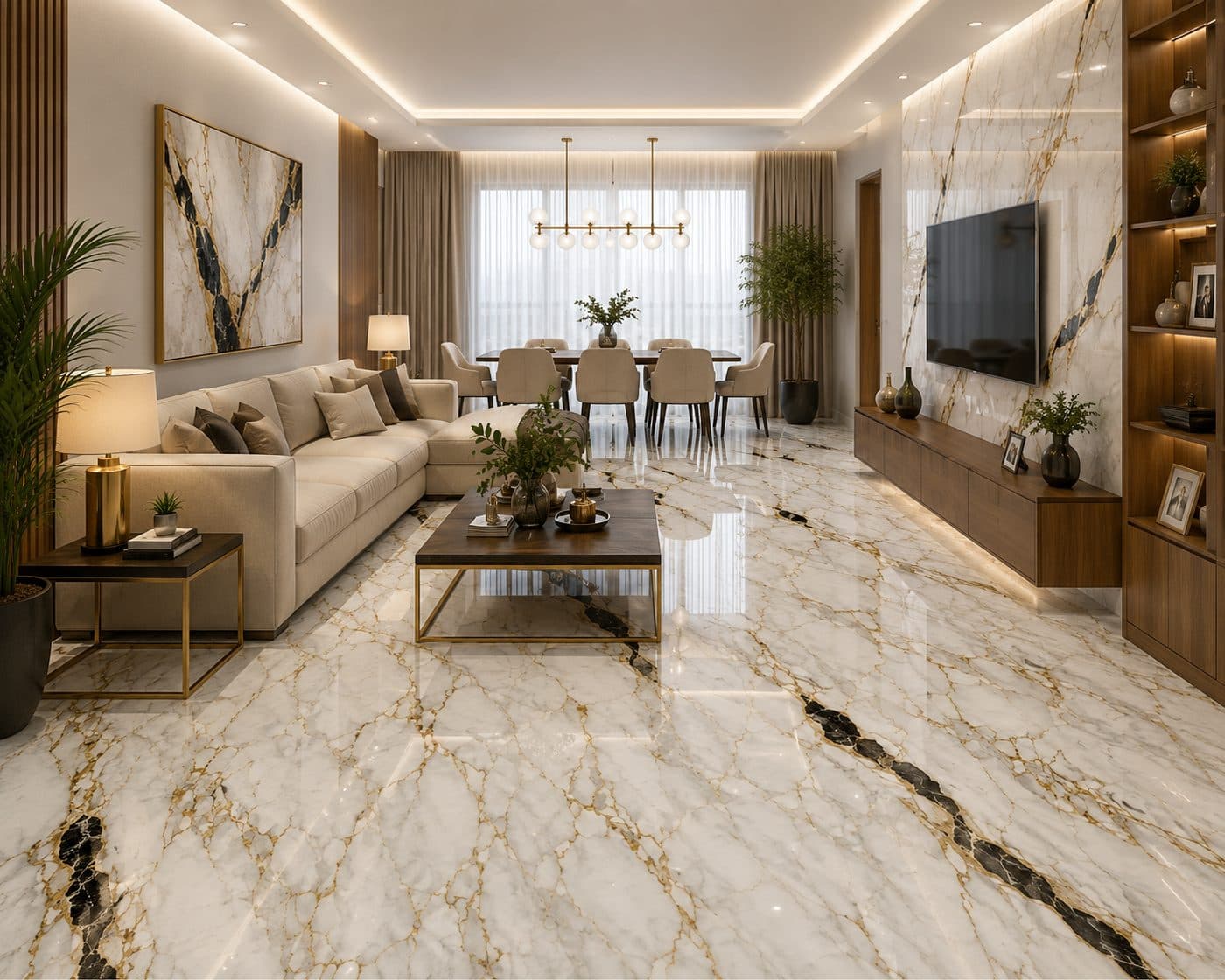 Exemplo de ambiente com piso no tom de Piso 75x75 Majestic