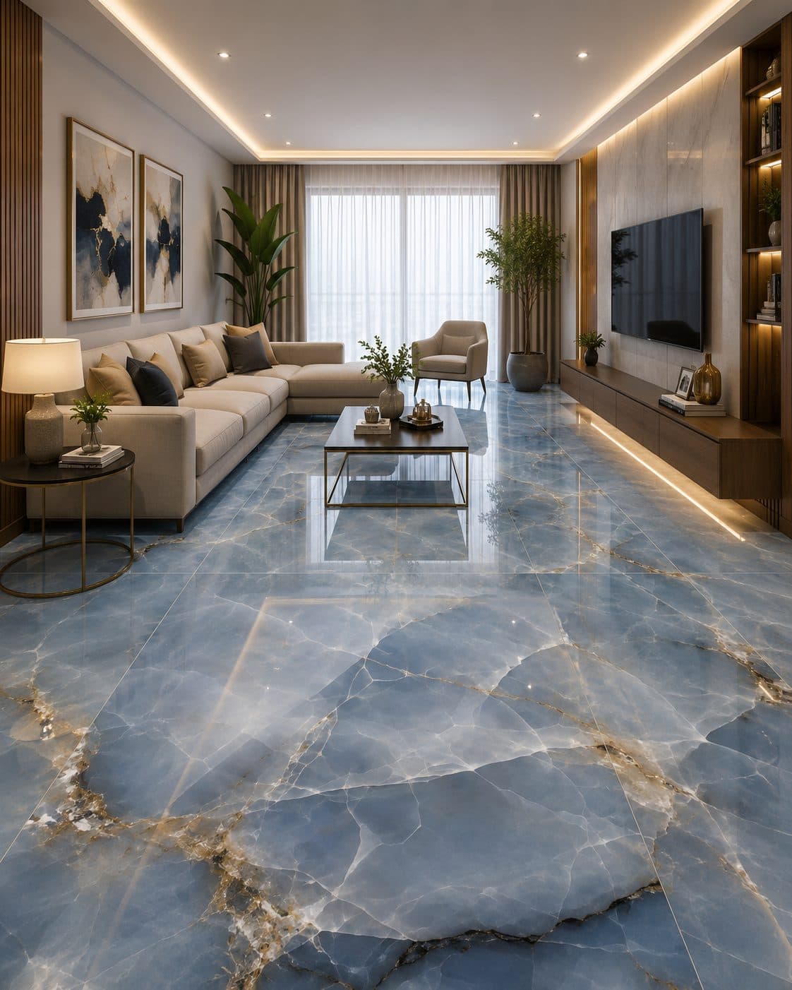 Exemplo de ambiente com piso no tom de Piso Extra Onix Blue 75x75